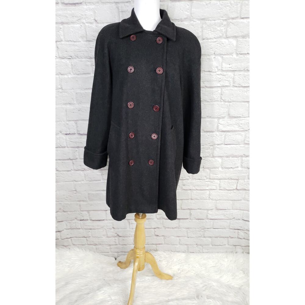 Vintage Russell Scott Double Breasted Gray Wool Swing Coat Cuffed Sleeve Sz 9/10